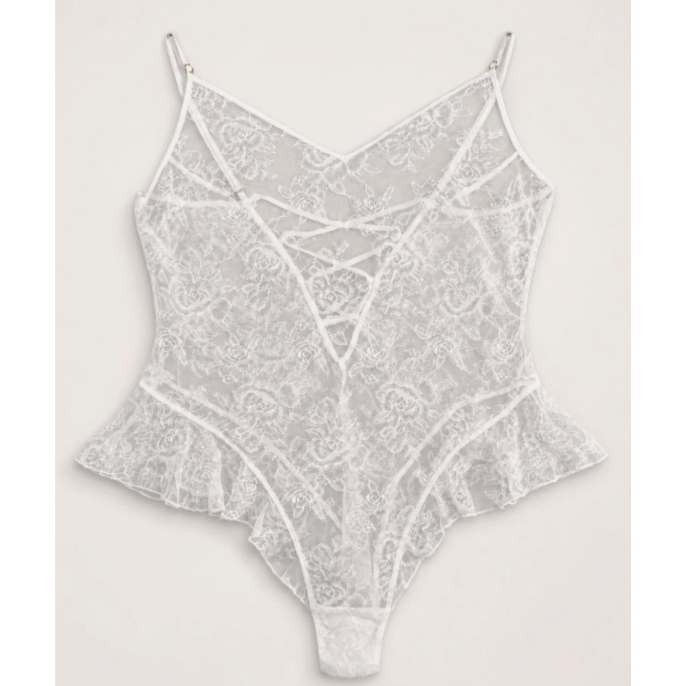 Victoria's Secret Very Sexy VS Archives Rose Lace Teddy Bodysuit XL White NWT